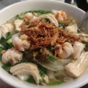 Bowl of Chicken and Shrimp Noodle Soup