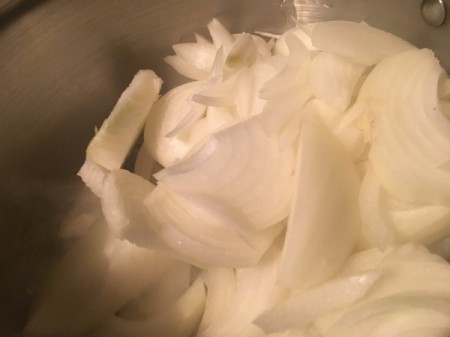 sautéing onions for French onion soup.