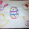 Easter Eggs and Cookie Cutter Paintings - finished page with bunnies, chick, and basket