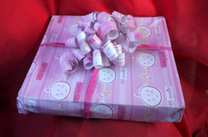 How to Make a Matching Curly Gift Bow - finished gift wrap with handmade bow