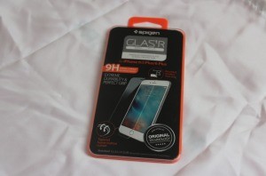 A tempered glass screen protector for a smartphone.