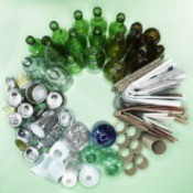 Recycling materials arranged in a circle.
