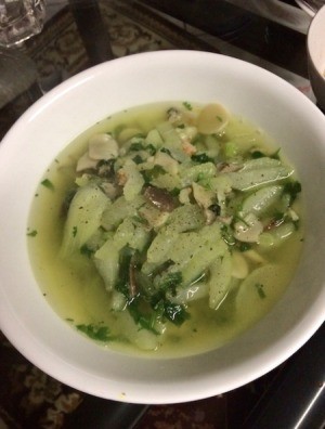 Bowl of Winter Melon Soup with Shrimp and Mushrooms