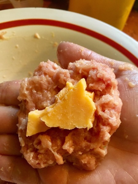 forming meatballs with cheese center