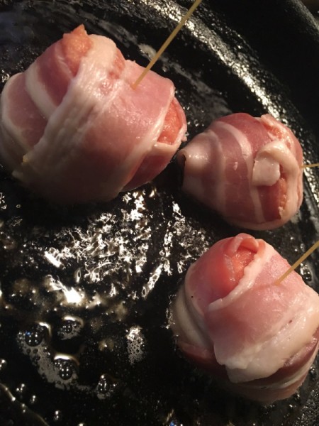 wrapped meatballs on pan