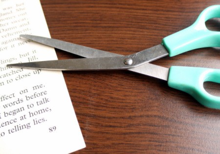 Punched Paper Bookmark - scissors and book page