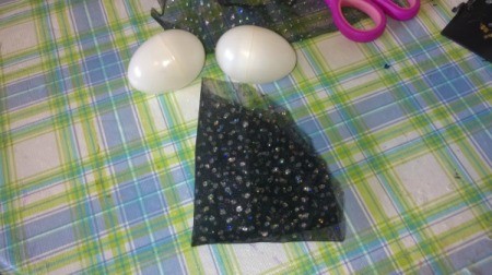 Unique Eggs in One Homemade Basket - cut a circle of glitzy fabric