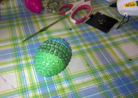 Unique Eggs in One Homemade Basket - glue beaded chain the same way