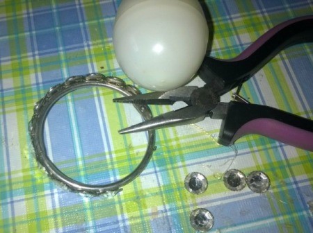 Unique Eggs in One Homemade Basket - removing gems from shower curtain ring