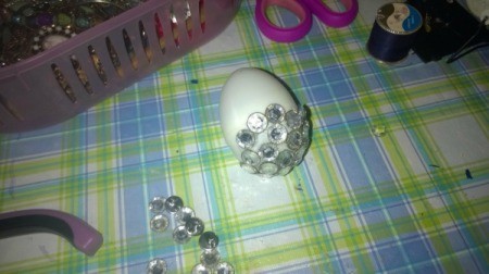 Unique Eggs in One Homemade Basket - glueing gems to egg