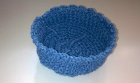 Unique Eggs in On e Homemade Basket - blue crochet basket