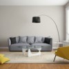 Modern scandinavian living room with grey sofa