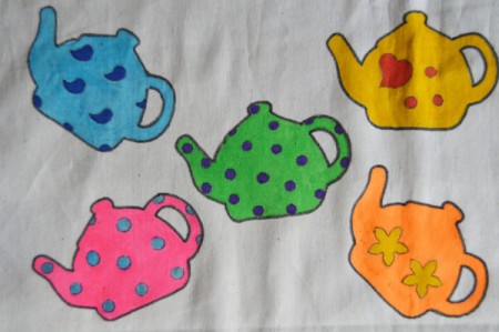 Tea is Served! - Tea Tray Cloth - all 5 pots colored and pressed