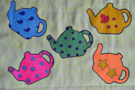 Tea is Served! - Tea Tray Cloth - Use the neon yellow pen to unevenly color the rectangle's background.