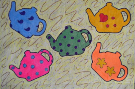 Tea is Served! - Tea Tray Cloth - Add brown and silver squiggles to the yellow background. Iron the cloth again before continuing with the next step.