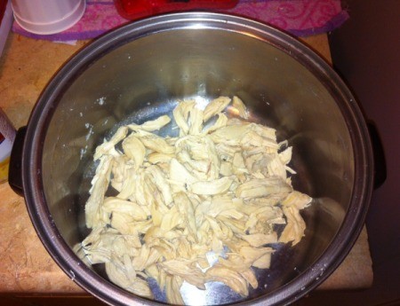 shredded chicken in pot