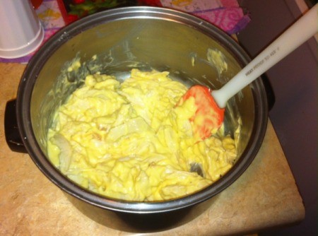 soup added to chicken in pot