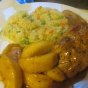 Braised Boneless Pork Cutlet with Apple Slices on plate