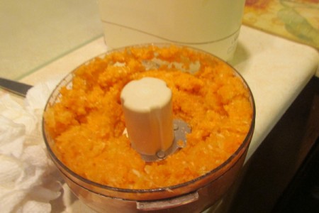 minced carrot in food processor