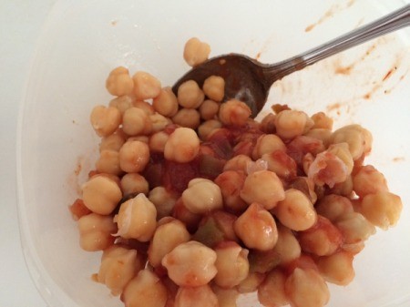 garbanzo beans and salsa in bowl
