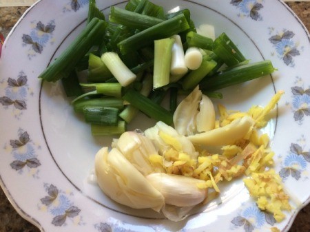 cut green onions and garlic