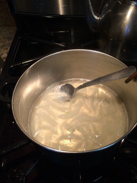 hot Aloe Drink warming in pan