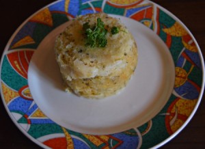 Microwave Cheesy Breakfast-in-a-Mug on a plate