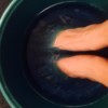 A foot bath made from mouthwash and vinegar.
