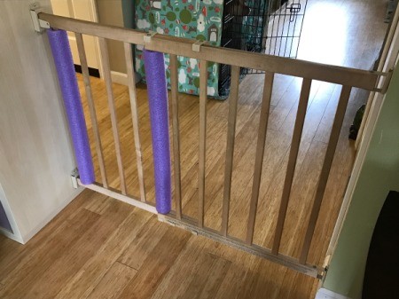 Fabric Cover for Baby Gate - pool noodle placement
