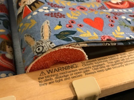 Fabric Cover for Baby Gate - fabric wrapped around noodle