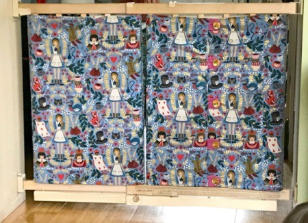 Fabric Cover for Baby Gate - gate with wood attached to bottom