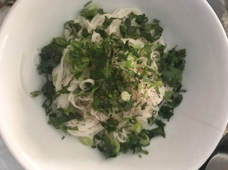 Vietnamese Shrimp, Pork and Egg Noodle Soup (Bun Rieu) i bowl