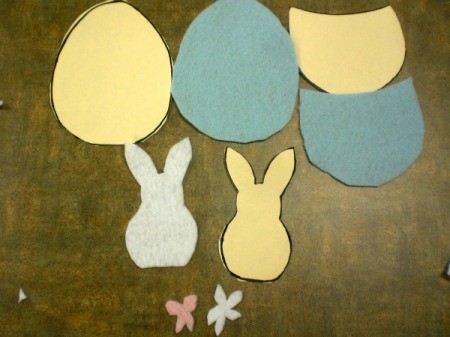 Spring Magnet or Easter Basket Decoration - egg parts and bunny felt cut outs