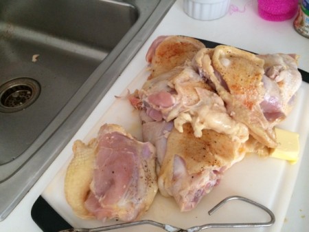 chicken thighs on cutting board