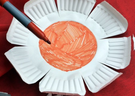 Paper Plate Flower - begin coloring with your choice of medium
