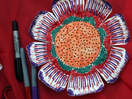 Paper Plate Flower - finished plate flower with markers