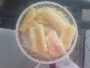 Steamed Cassava (Khoai Mi) on plate