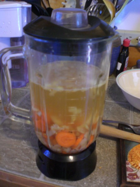 Carrot Ginger Soup in blender for carrot ginger soup.