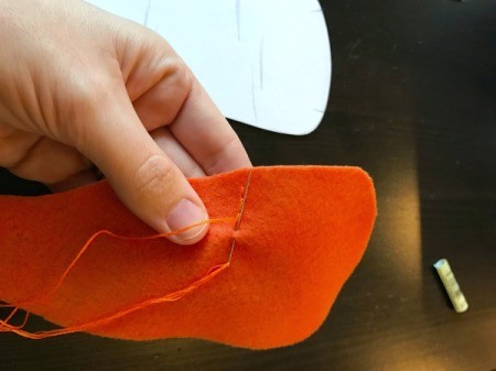 Felt Carrot Money Pocket - begin stitching the carrot details