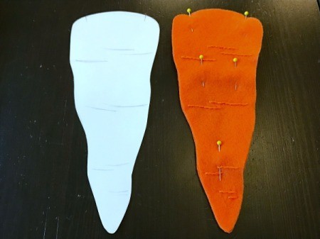 Felt Carrot Money Pocket - two carrot pieces pinned together