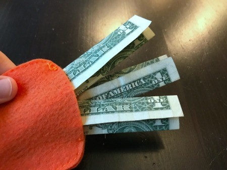 Felt Carrot Money Pocket - fold money in thirds lengthwise and place in pocket