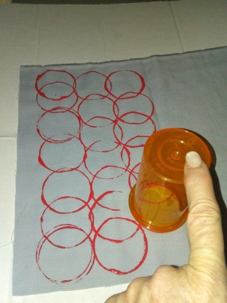 Fabric Stamping Art Project - continuing to stamp overlapping circles