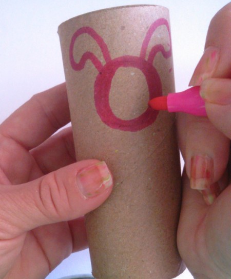 Toilet Paper Tube Easter Bunnies - drawing head and ears