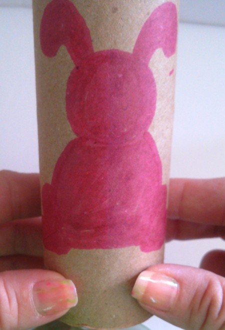 Toilet Paper Tube Easter Bunnies - bunny filled in with pink marker