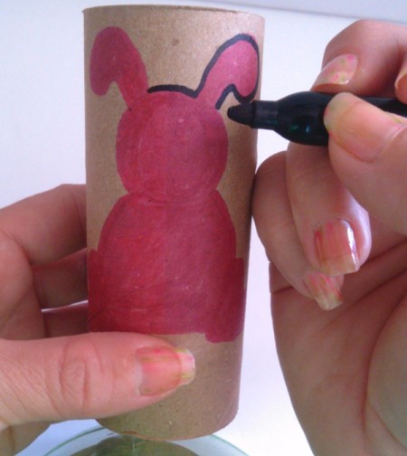 Toilet Paper Tube Easter Bunnies - outline bunny shape with black