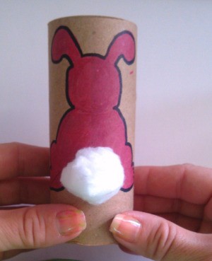 Toilet Paper Tube Easter Bunnies - cotton ball tail glued in place 