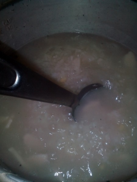 Stirring porridge.