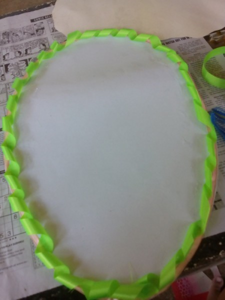 Decorating Door Poster with Ribbons - glued down ribbon curls