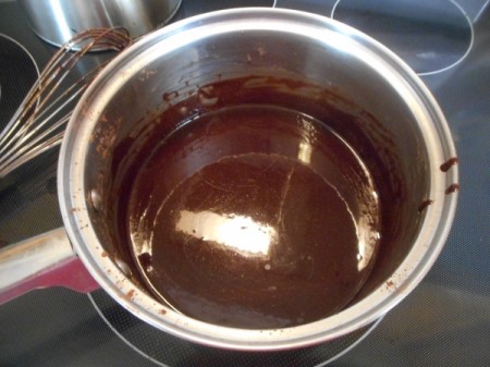 melted chocolate in pan