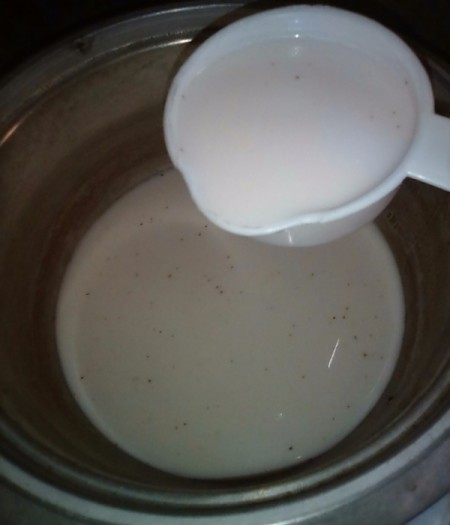 pouring milk in pudding